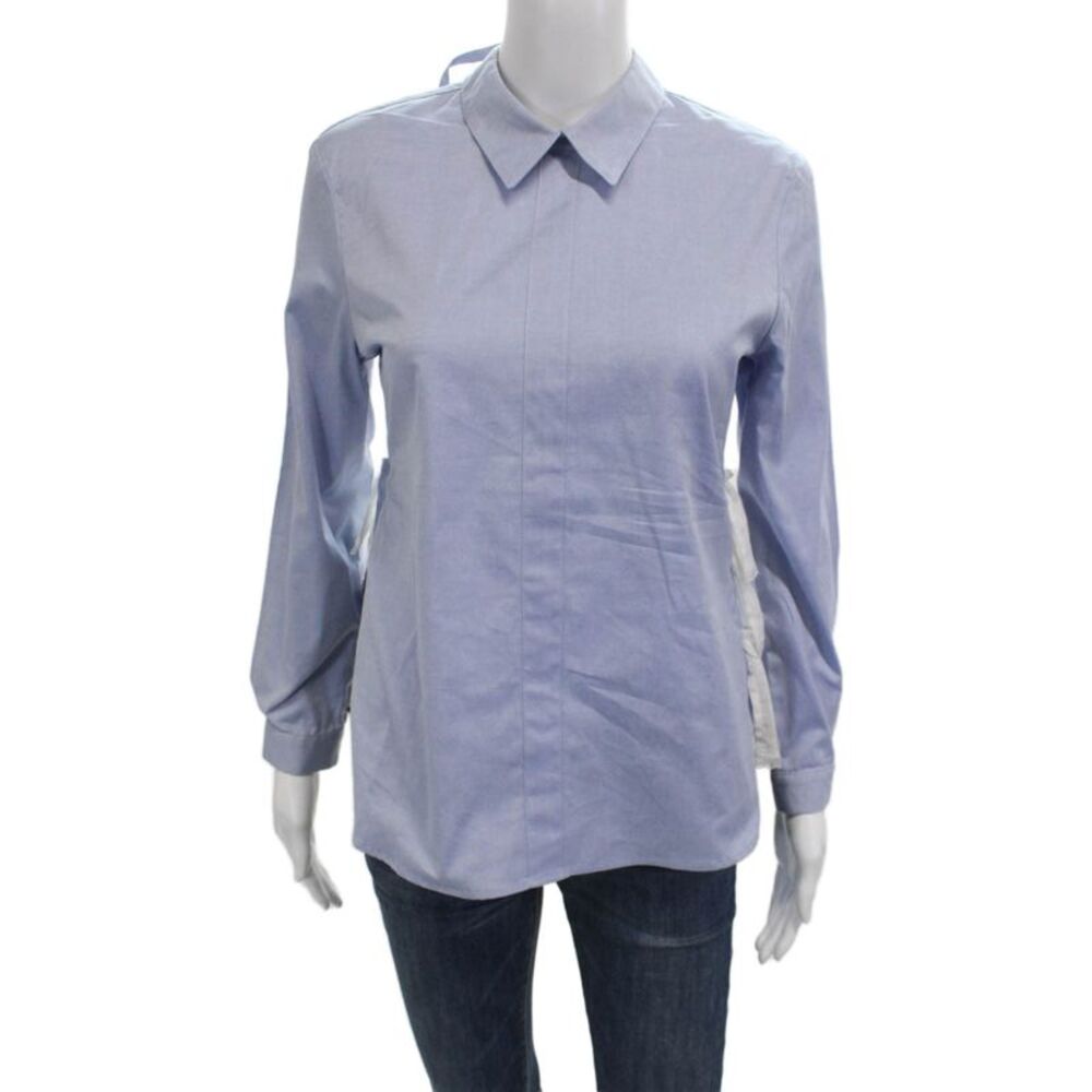 Sandy Liang Women Cotton Collared Long Sleeve Blouse Light Blue Size 38